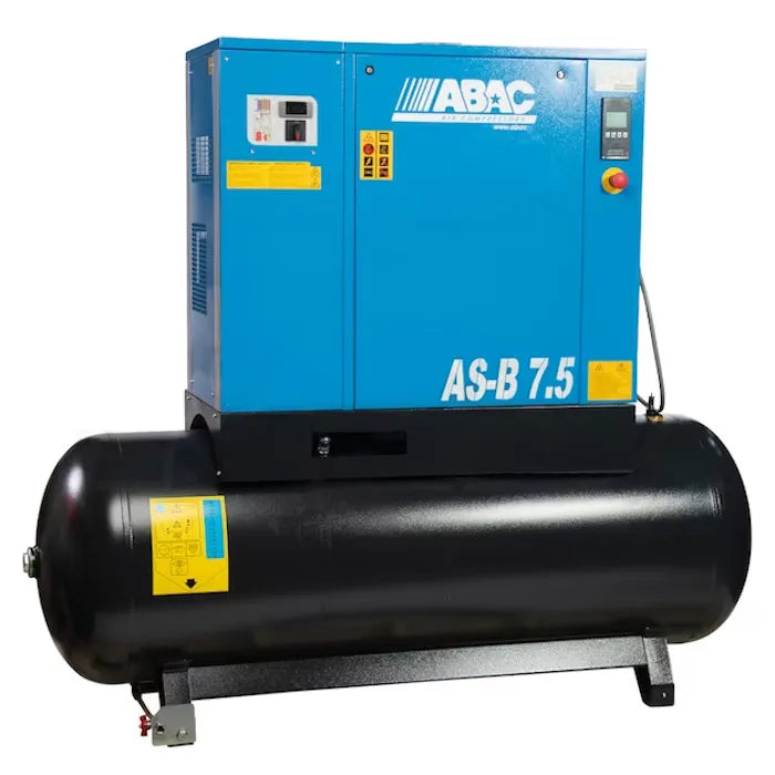 ABAC AS-7.5501TM 7.5HP Rotary Screw Air Compressor Professional Stationary 150PSI 27.1CFM 71 Gallon Tank Mount