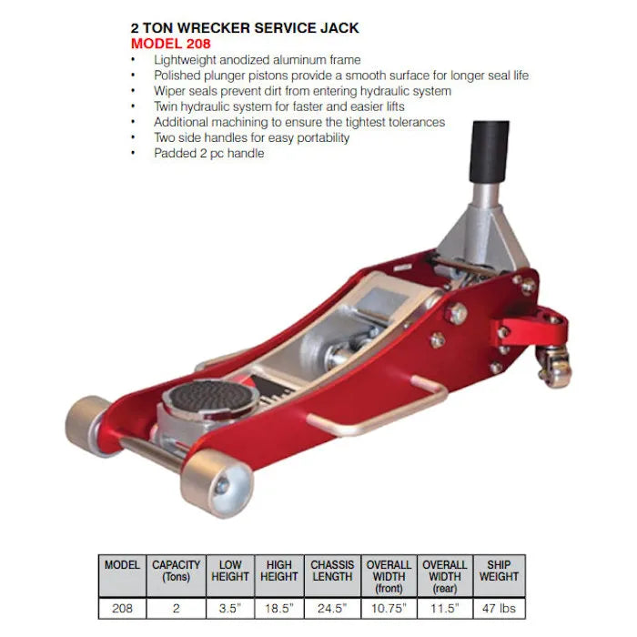 AFF 208 2-Ton Aluminum Service Jack Features