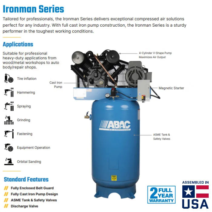 ABAC ABC10-23120V 10HP Ironman Air Compressor Features