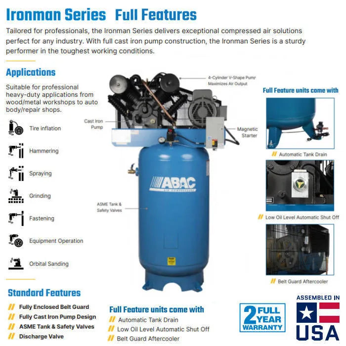 ABAC ABC10-23120VFF 10HP Ironman Full Feature Air Compressor Features